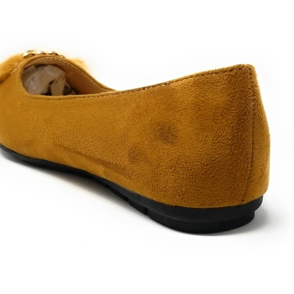 Feather Embellished Buckle Flats, B-2719, Brown Size 8.5